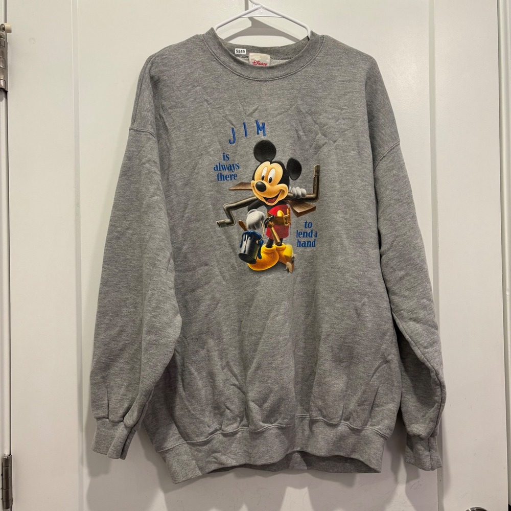 Disney Store Mickey Mouse Jim Handyman Graphic Sweatshirt Heather Gray XL